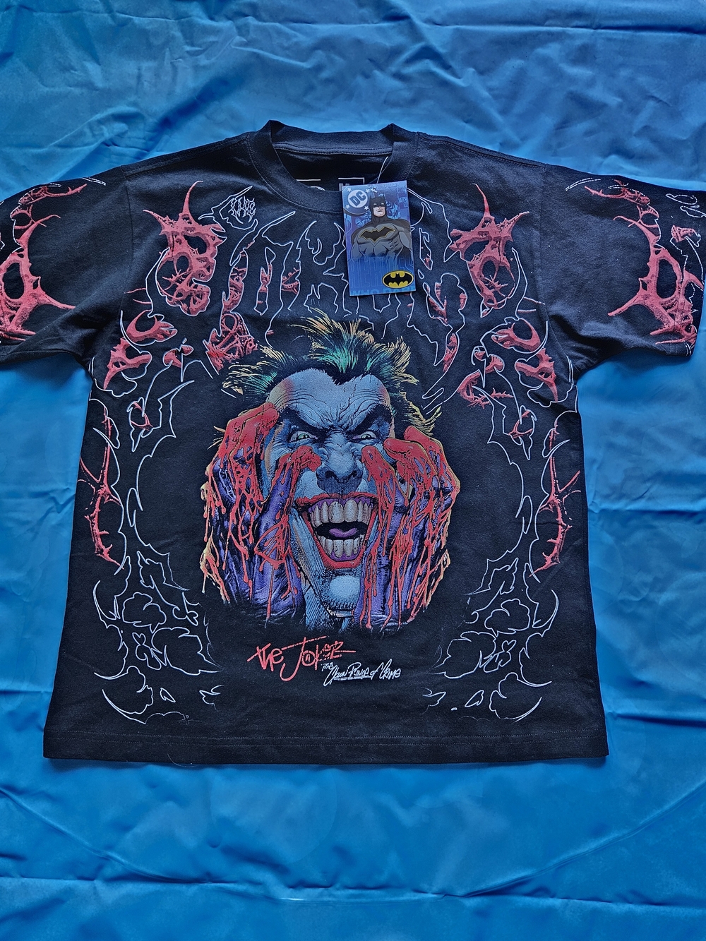 Batman The Joker Graphic Black T-Shirt with Red and Blue Accents